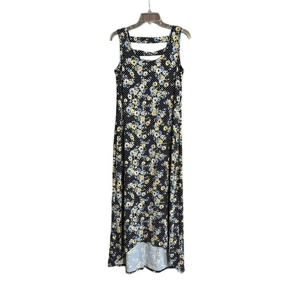 Nina Leonard Long Sleeveless Blue & Yellow Floral Dress Size Large - Picture 1 of 9